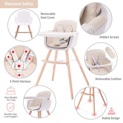 FUNNY SUPPLY 3-in-1 Kids High Chair - Best Wooden High Chairs for Baby