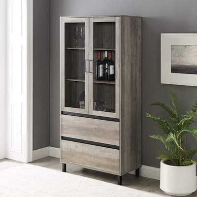Walker Edison Storage Hutch with Glass Door