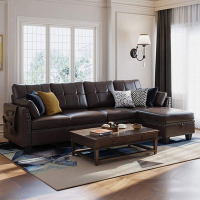 1. HONBAY Faux Leather L-shaped Couch